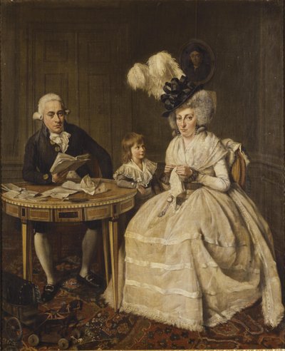 Portrait of Johannes Enschedé Jr. with His Wife Johanna Swaving and Their Son Johannes Enschedé III, by Wybrand Hendriks in 1796 by Wybrand Hendricks